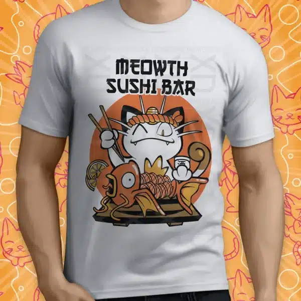Remera de Pokemon Meowth Sushi Bar